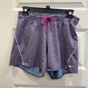Nike Women's Heather Purple Athletic Shorts with Hot Pink Drawcord